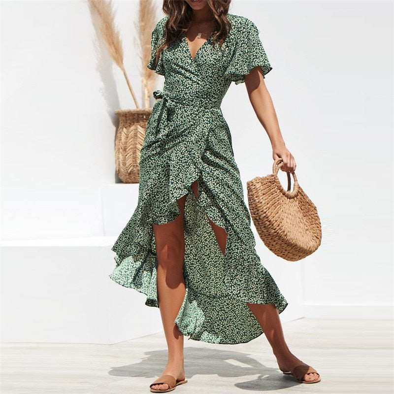 sachin and babi light blue dress Summer Beach Maxi Dress Women Floral Print Boho Long Chiffon Dress