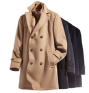 Men's Classic-Fit Navy Solid Double-Breasted Overcoat with Attached Bib