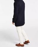 Men's Classic-Fit Navy Solid Double-Breasted Overcoat with Attached Bib