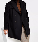 Men's Classic-Fit Navy Solid Double-Breasted Overcoat with Attached Bib