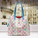 100% genuine leather big tote bag for women fashion ch print white blue