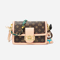 retro small square bag for women, shoulder strap with matching chain dark orange / 21cm 10cm 14cm