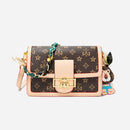 retro small square bag for women, shoulder strap with matching chain dark orange / 21cm 10cm 14cm