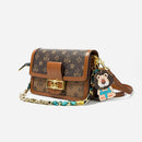 retro small square bag for women, shoulder strap with matching chain