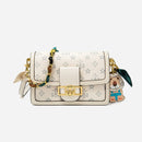 retro small square bag for women, shoulder strap with matching chain white / 21cm 10cm 14cm