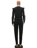 akmipoem women's 2 piece outfits ruffle sleeve sweatshirt and pants