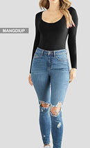 mangdiup women's scoop neck long sleeve basic bodysuits jumpsuits