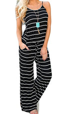 artfish women casual sleeveless spaghetti strap striped lounge jumpsuit