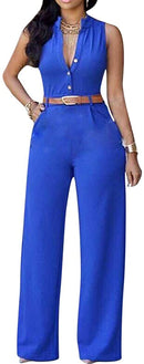 pink queen womens button up printed long wide leg pant party jumpsuits with belt