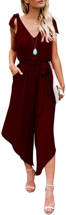 belongsci women sleeveless shoulder bandage waistband sexy v-neck