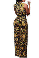 pink queen womens button up printed long wide leg pant party jumpsuits with belt