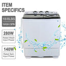 twin tub portable mini washing machine 26lbs capacity, washer(18lbs)&spiner(8lbs)