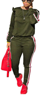 akmipoem women's 2 piece outfits ruffle sleeve sweatshirt and pants