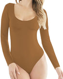 mangdiup women's scoop neck long sleeve basic bodysuits jumpsuits