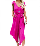 belongsci women sleeveless shoulder bandage waistband sexy v-neck