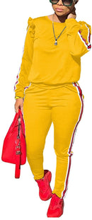 akmipoem women's 2 piece outfits ruffle sleeve sweatshirt and pants