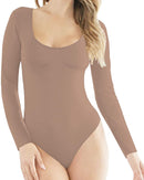 mangdiup women's scoop neck long sleeve basic bodysuits jumpsuits