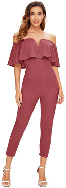 verdusa women's elegant off shoulder ruffle high waist long jumpsuit