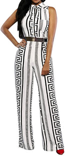 pink queen womens button up printed long wide leg pant party jumpsuits with belt