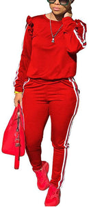 akmipoem women's 2 piece outfits ruffle sleeve sweatshirt and pants