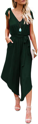 belongsci women sleeveless shoulder bandage waistband sexy v-neck