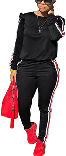 akmipoem women's 2 piece outfits ruffle sleeve sweatshirt and pants