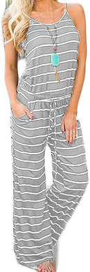 artfish women casual sleeveless spaghetti strap striped lounge jumpsuit