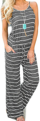 artfish women casual sleeveless spaghetti strap striped lounge jumpsuit
