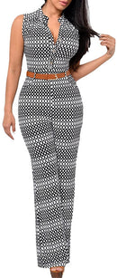 pink queen womens button up printed long wide leg pant party jumpsuits with belt