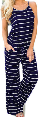 artfish women casual sleeveless spaghetti strap striped lounge jumpsuit
