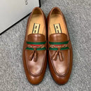 horsebit calf leather classic loafers  fashion tassel stripe web