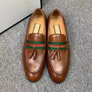 horsebit calf leather classic loafers  fashion tassel stripe web