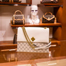 genuine leather flower chain shoulder messenger bag white / 28cm 20cm 4cm