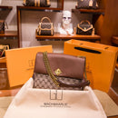 genuine leather flower chain shoulder messenger bag brown / 28cm 20cm 4cm