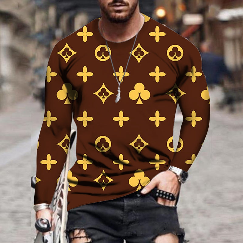 men's 3d printed round neck, long sleeves, breathable street wear