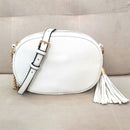oval cross body women bags top quality lychee pattern pu leather tassel bag white