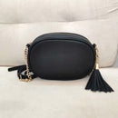 oval cross body women bags top quality lychee pattern pu leather tassel bag black