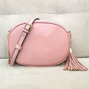 oval cross body women bags top quality lychee pattern pu leather tassel bag pink