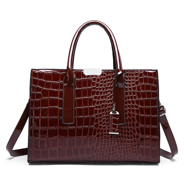 pantent leather women crossbody messenger bags crocodile brown