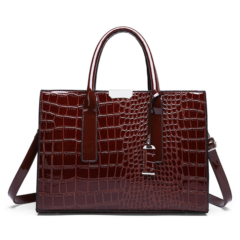 pantent leather women crossbody messenger bags crocodile brown