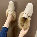 plush women mules slippers slip on warm woman slipper faux fur flat