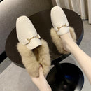 plush women mules slippers slip on warm woman slipper faux fur flat