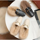 plush women mules slippers slip on warm woman slipper faux fur flat