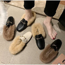 plush women mules slippers slip on warm woman slipper faux fur flat