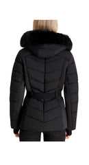 belt faux-fur trim hooded puffer coat
