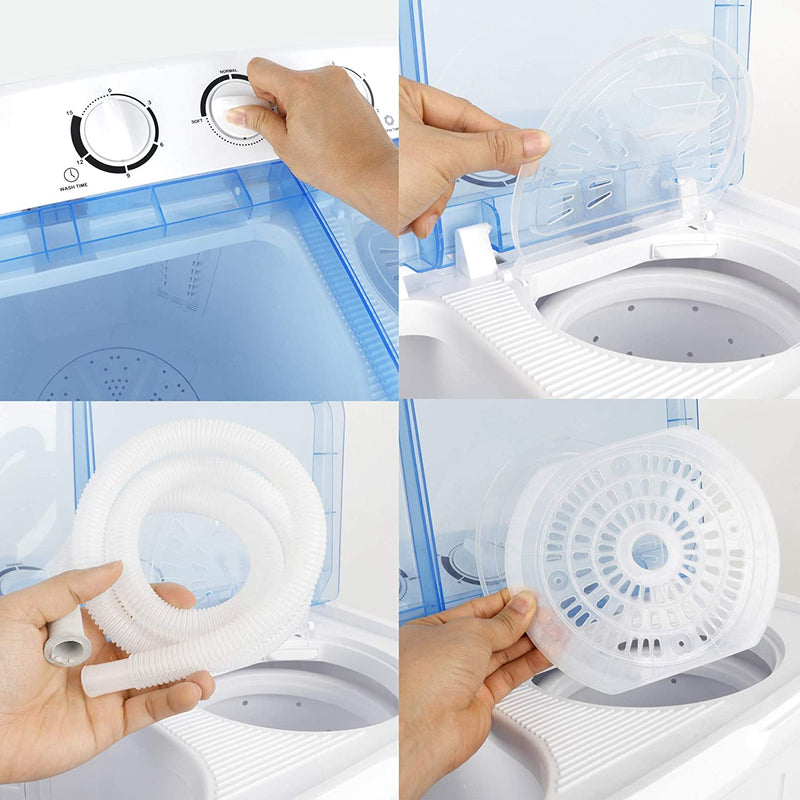2IN1 Portable Washing Machine 17.6lbs Mini Twin Tub Compact Laundry Washer