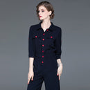 women's autumn new fashion lapel cropped sleeves autumn section jumpsuit