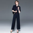 women's autumn new fashion lapel cropped sleeves autumn section jumpsuit