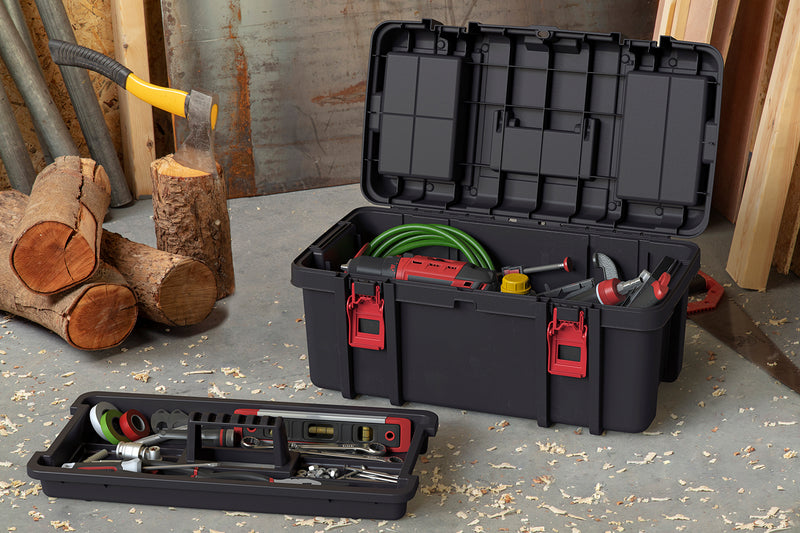 hyper tough 22-inch toolbox, plastic tool and hardware storage, black