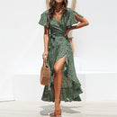 summer beach maxi dress women floral print boho long chiffon dress